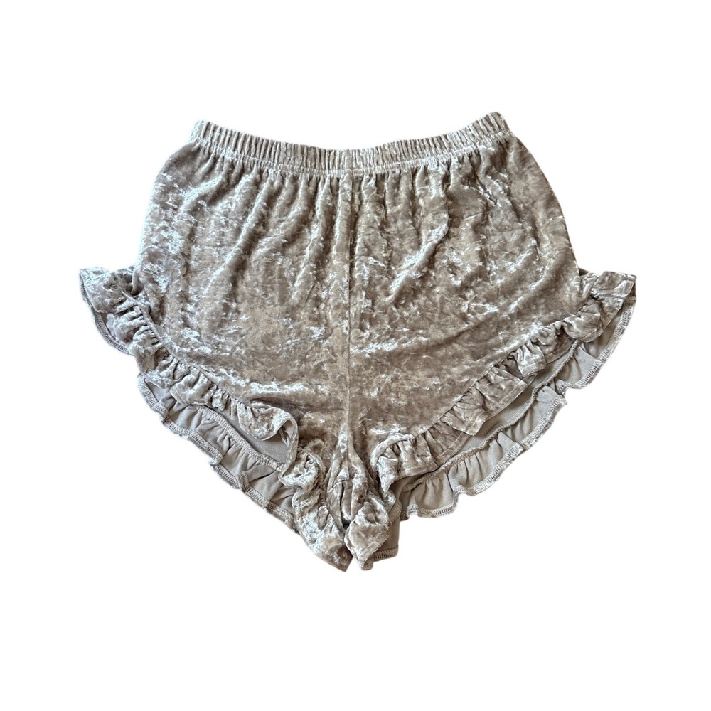 Altar'd State Crushed Velvet Lounge Shorts Women‎ Beige Ruffle Boho SIZE M